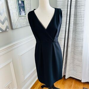LOFT V-Neck Black Sleeveless Dress w Gathered Waist